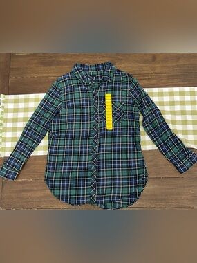 GAP Green and Navy Plaid Button-Down Shirt
